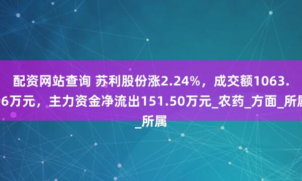 配资网站查询 苏利股份涨2.24%，成交额1063.96万元，主力资金净流出151.50万元_农药_方面_所属